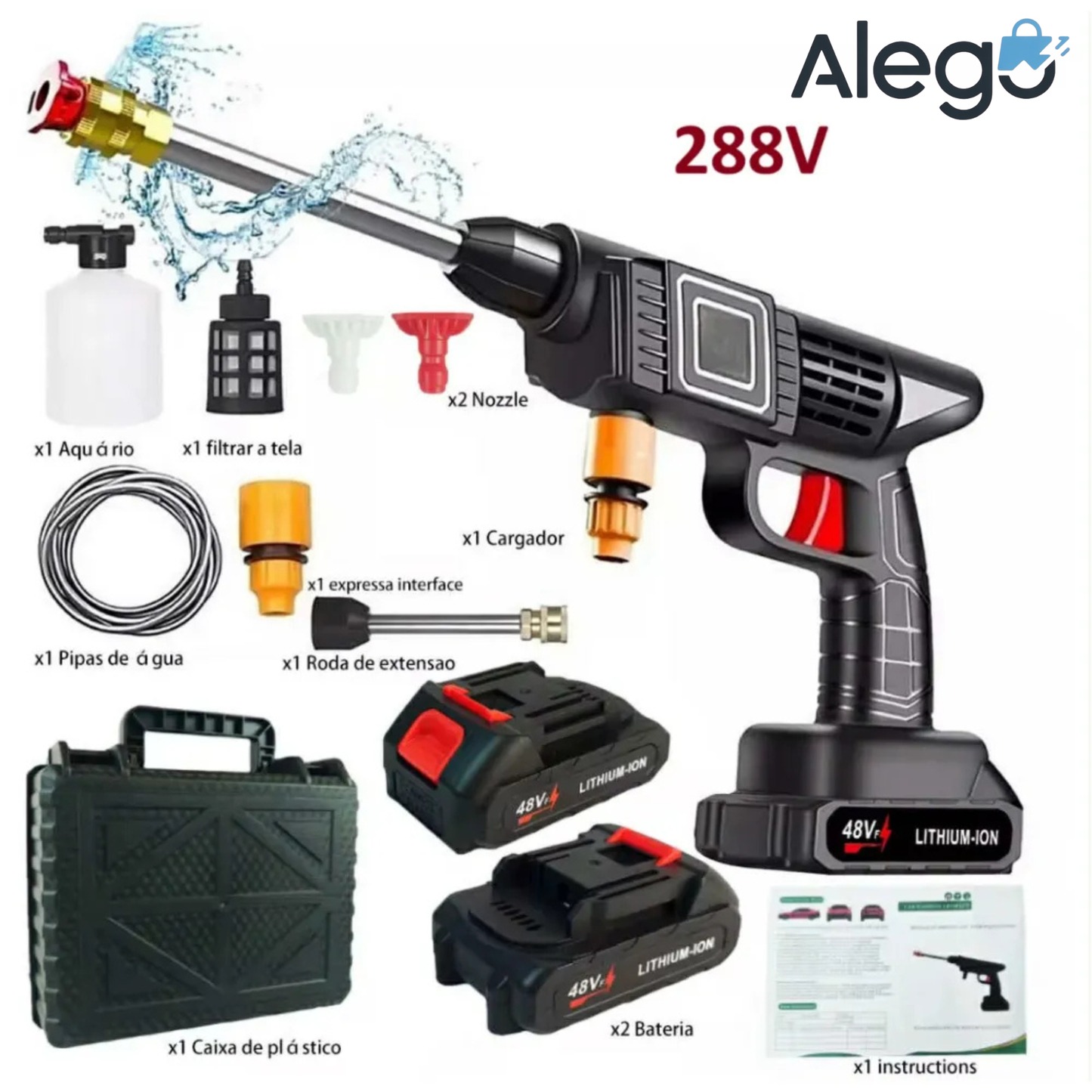 Pistola Hidrolavadora 288V Doble Batería Portatil