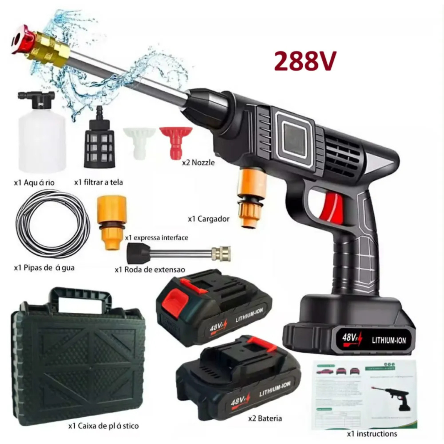 Pistola Hidrolavadora 288V Doble Batería Portatil